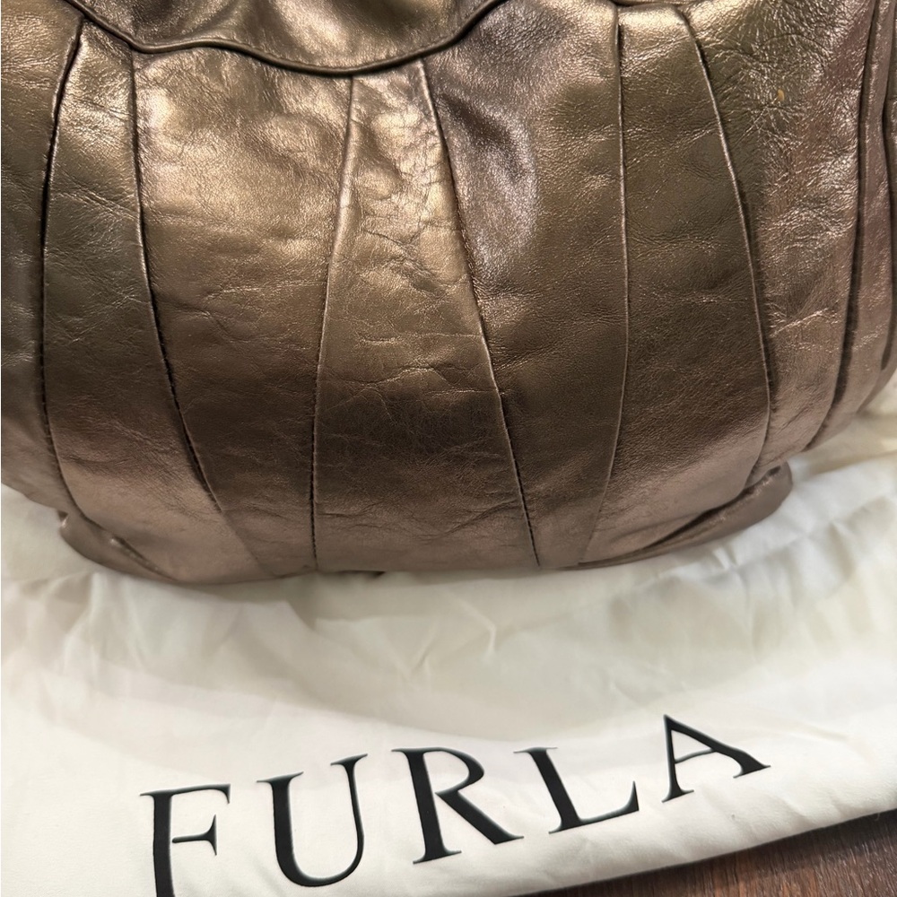 Furla Metallic Bronze Shoulder Bag  comes with dust bag